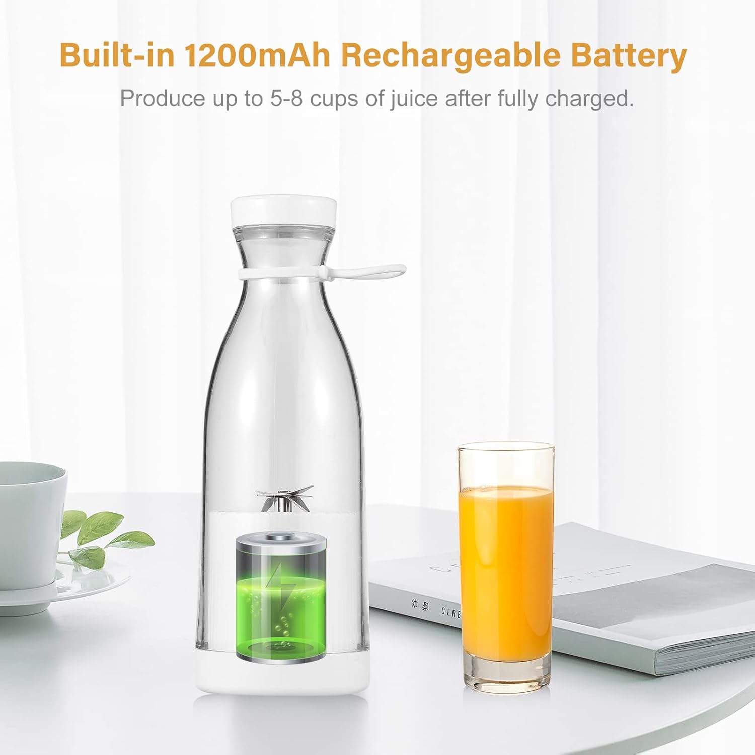 kajilai Taşınabilir Mini Elektrikli Blender 380ml Meyve Sıkacağı Bardağı 6 Bıçaklı Smoothie Milkshake Suyu Bebek Maması Seyahat için Dahili Şarj Edilebilir Pil Spor Mutfak Ofis Dış Mekan