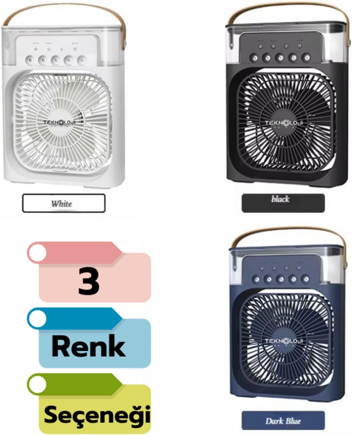Buzlu Vantilatör Mini Fan 5 Spreyli Su Püskürtmeli 600 ML Buhar Makinesi Nemlendirici Mini Klima Rgb