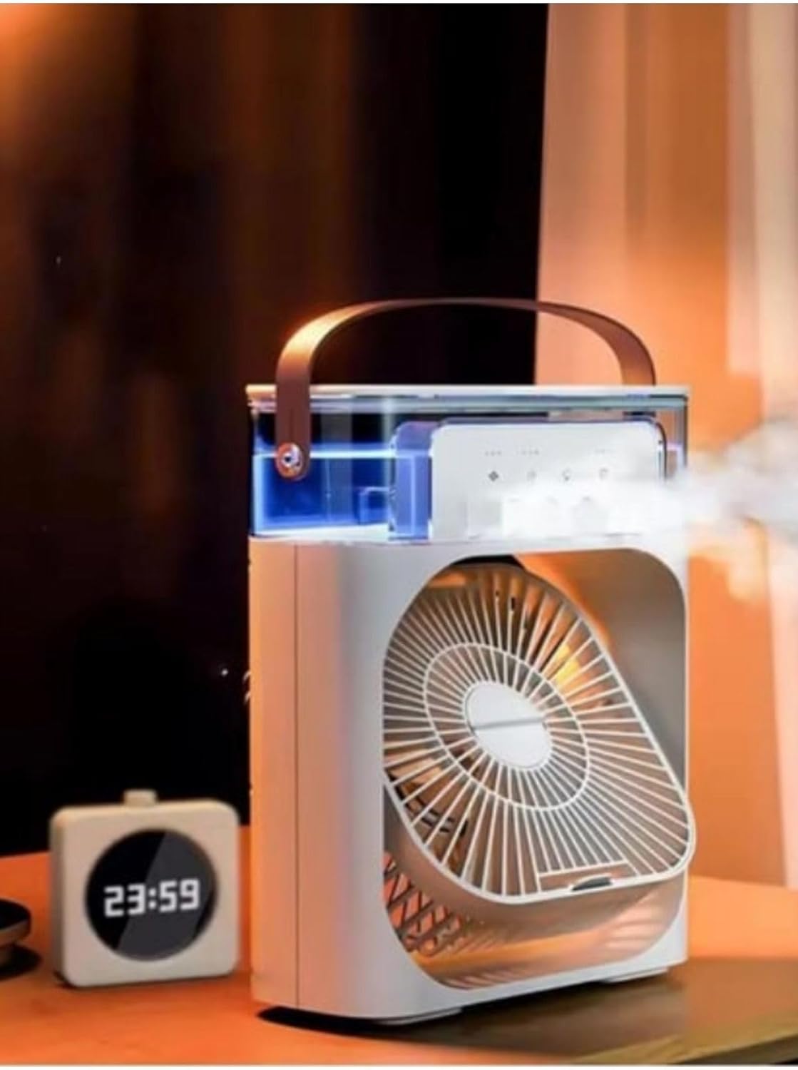 Buzlu Vantilatör Mini Fan 5 Spreyli Su Püskürtmeli 600 ML Buhar Makinesi Nemlendirici Mini Klima Rgb