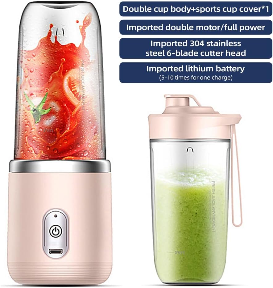 Tignapoo Mini mikser 40W Meyve suyu mikseri mini taşınabilir hızlı blender fincan kişisel boyutlu USB Çift fincan Pembe