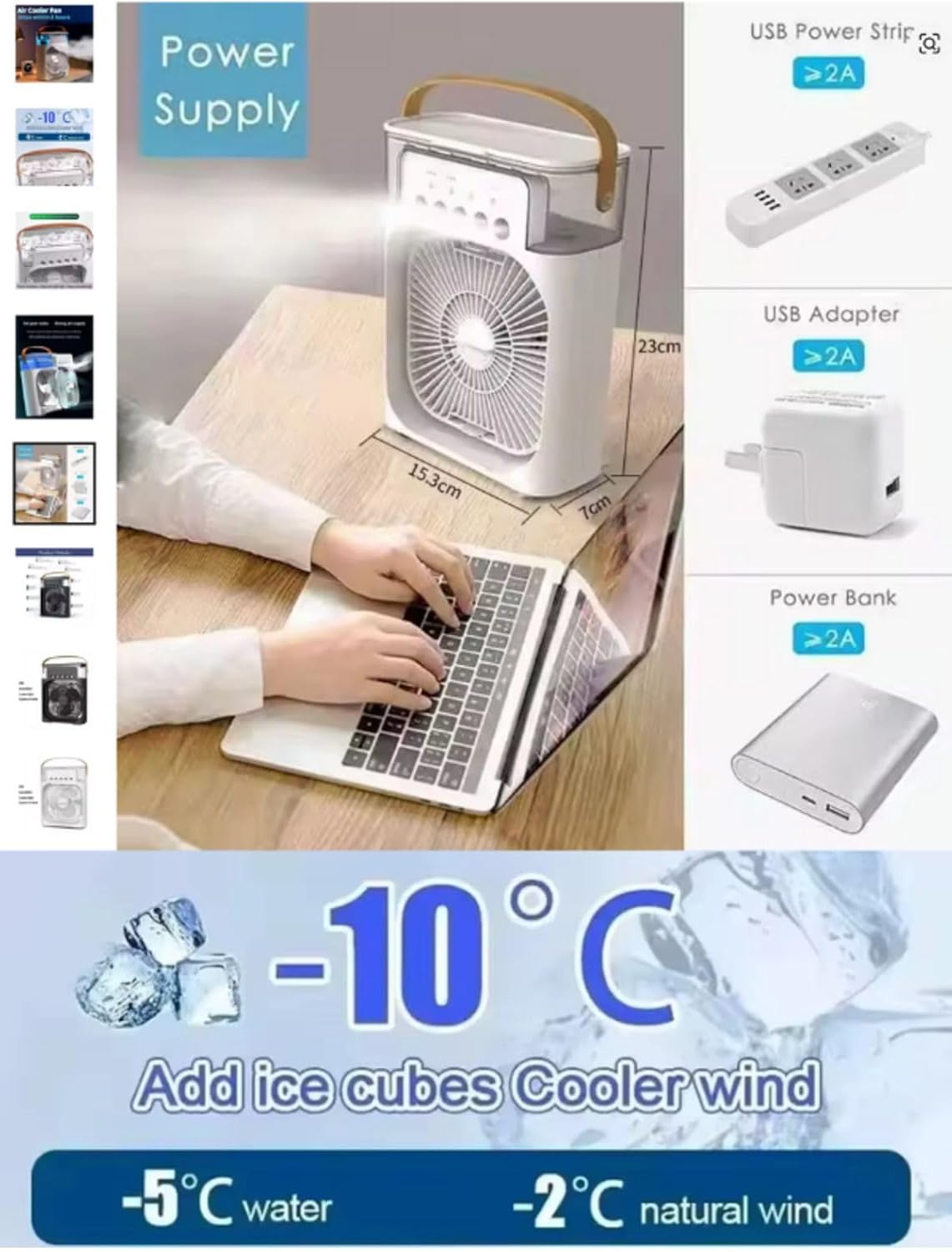 Buzlu Vantilatör Mini Fan 5 Spreyli Su Püskürtmeli 600 ML Buhar Makinesi Nemlendirici Mini Klima Rgb