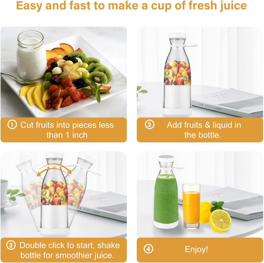 kajilai Taşınabilir Mini Elektrikli Blender 380ml Meyve Sıkacağı Bardağı 6 Bıçaklı Smoothie Milkshake Suyu Bebek Maması Seyahat için Dahili Şarj Edilebilir Pil Spor Mutfak Ofis Dış Mekan