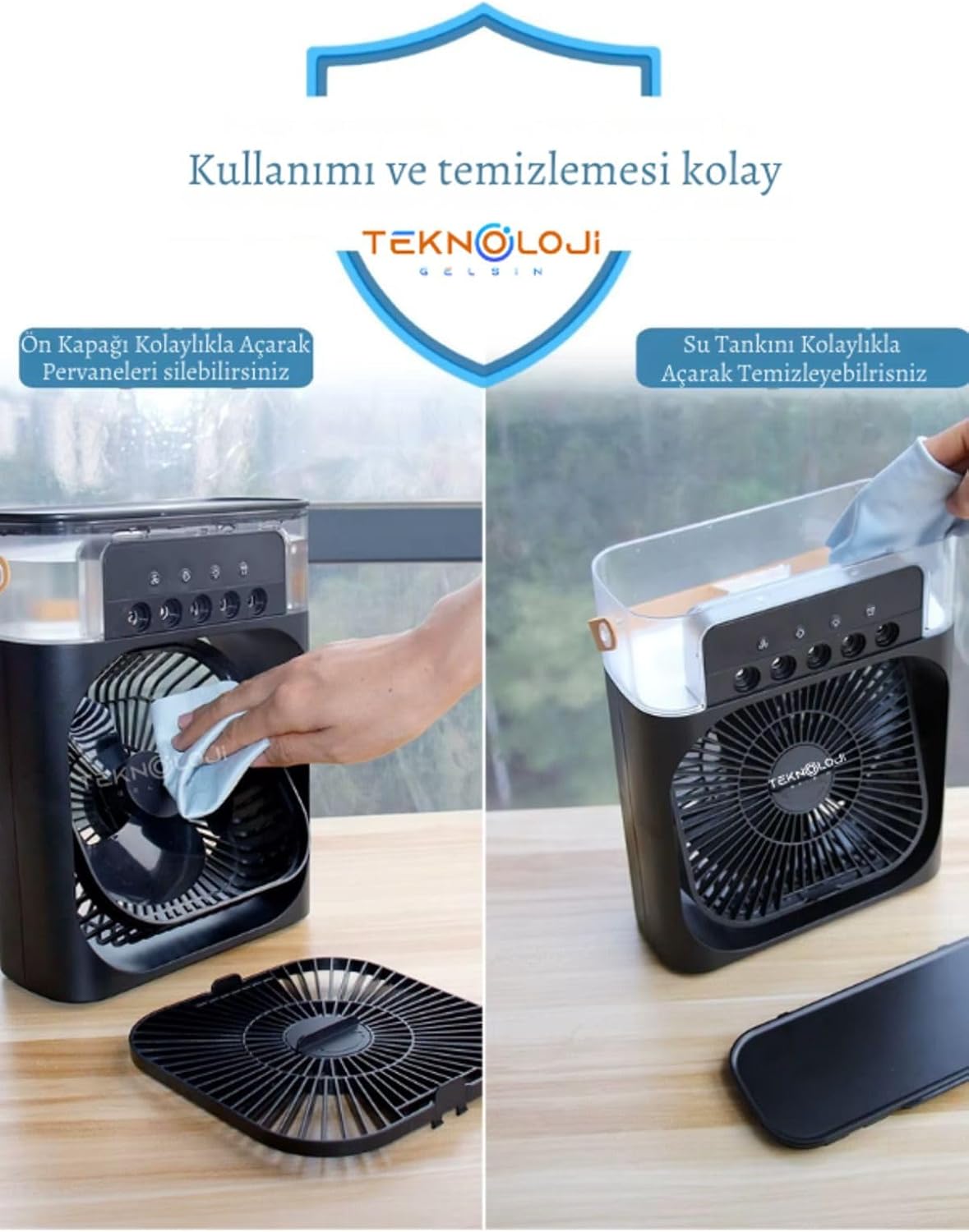 Buzlu Vantilatör Mini Fan 5 Spreyli Su Püskürtmeli 600 ML Buhar Makinesi Nemlendirici Mini Klima Rgb