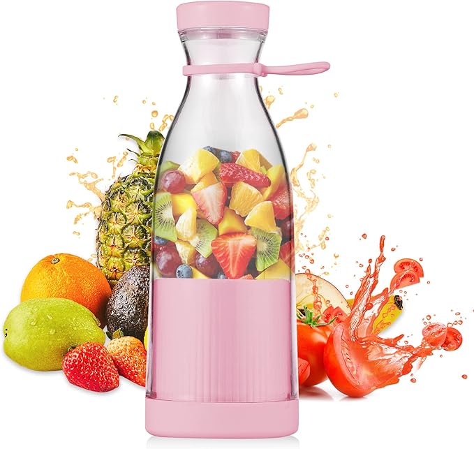 kajilai Taşınabilir Mini Elektrikli Blender 380ml Meyve Sıkacağı Bardağı 6 Bıçaklı Smoothie Milkshake Suyu Bebek Maması Seyahat için Dahili Şarj Edilebilir Pil Spor Mutfak Ofis Dış Mekan